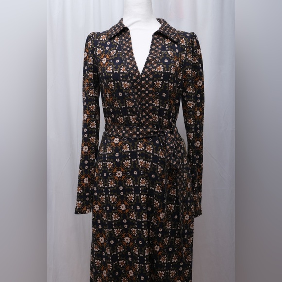 Boden collared notch jersey dress basil bloom tile print. Size 6 - Picture 6 of 11